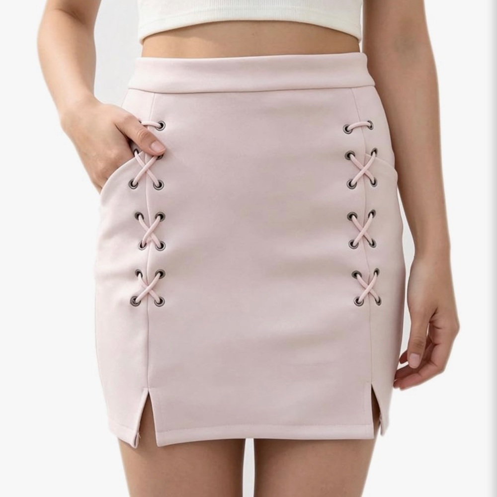 Faux suede skirt with lace up detailing